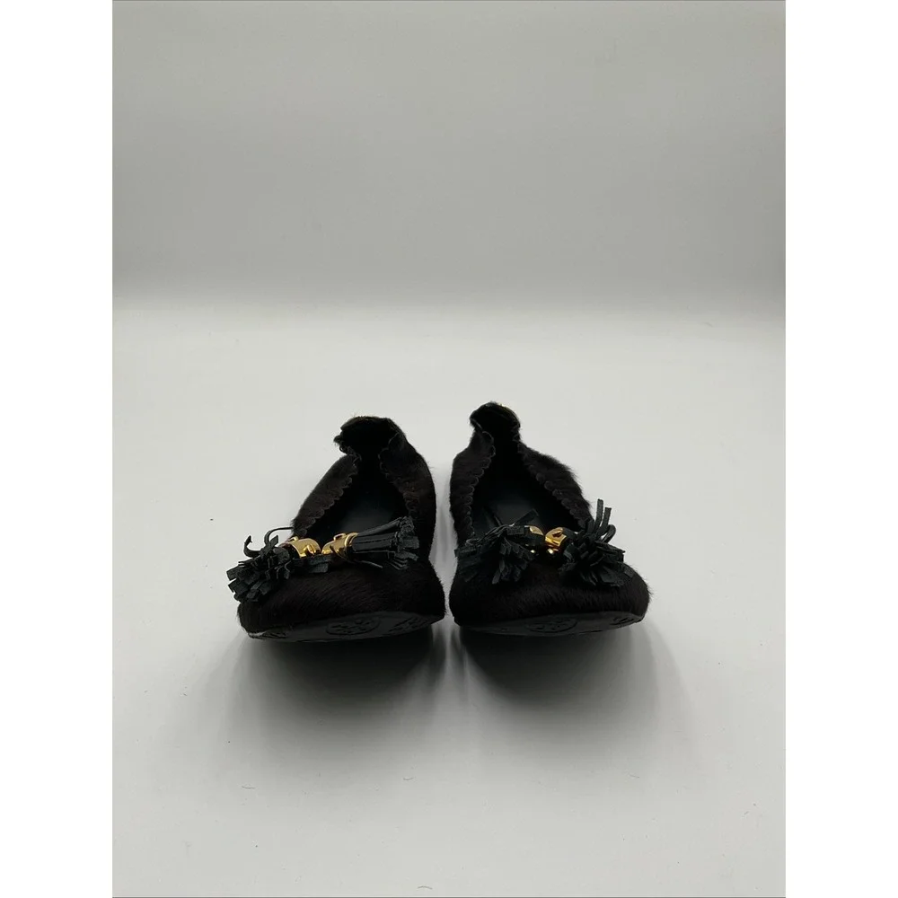 Tory Burch Reese Ballet - Haircalf Women's 9.5 With Tastle Bows And Gold Accents